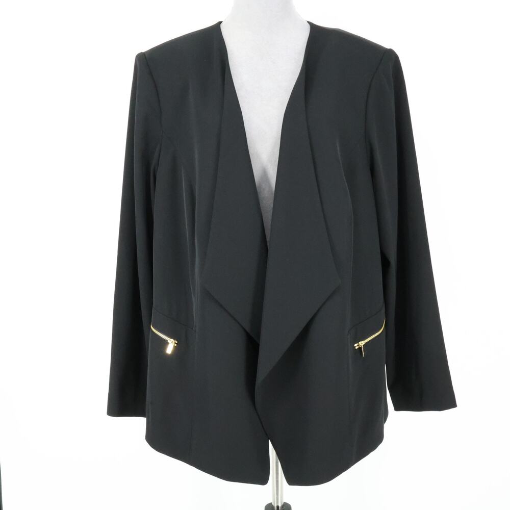 Calvin Klein Jacket Plus Size 20W Black Stretch Open Front Shoulder Pads Pockets